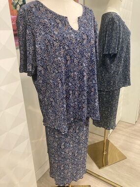 Blue Floral Matching Skirt Set